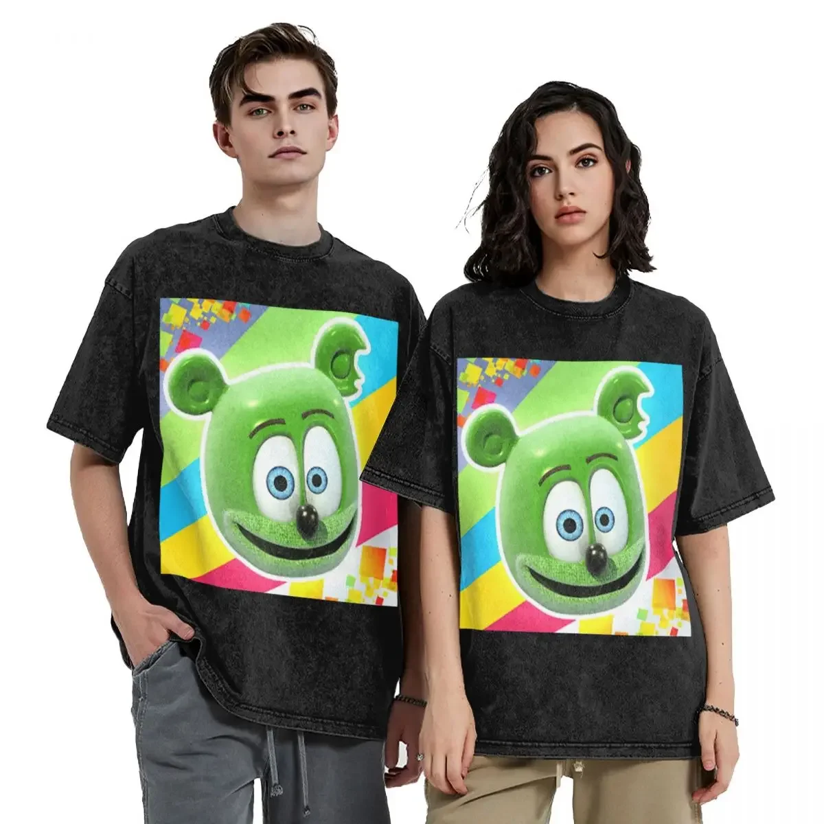 

Gummibar (The Gummy Bear) Hip Hop Short Sleeve T-Shirts Washed Tops Tees Streetwear T Shirt Vintage for Men Women