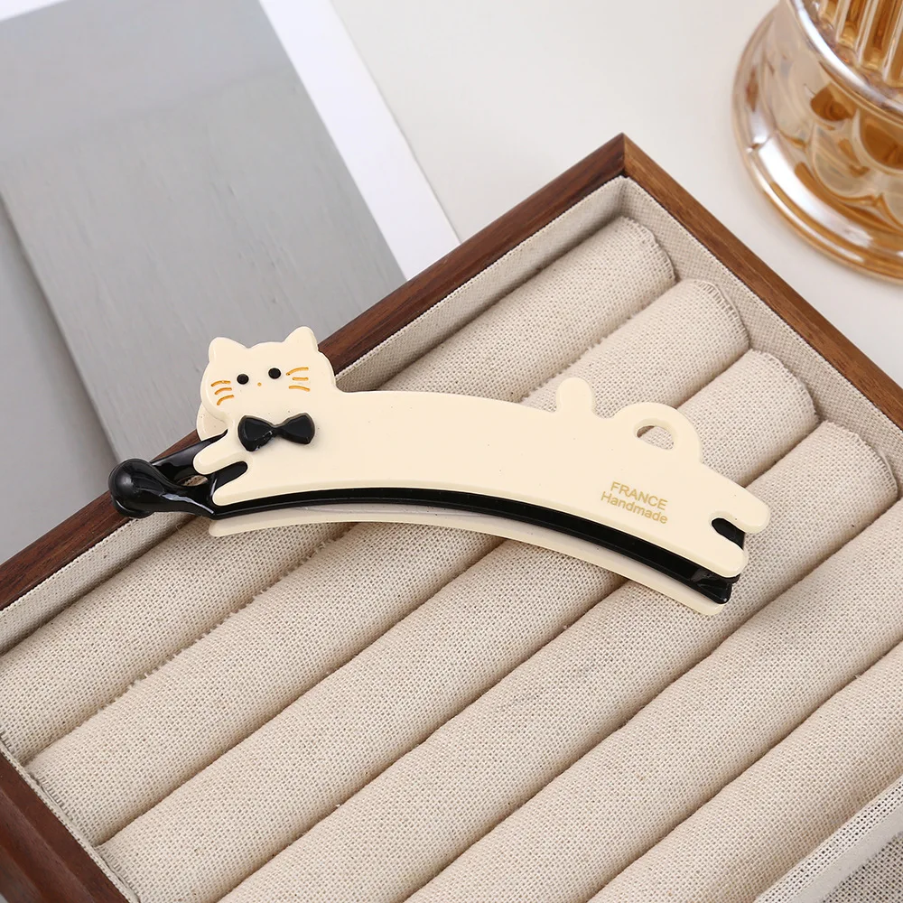 Cat acetate hair clip for women, with a vertical clip on the back of the head and a high-end banana clip headband