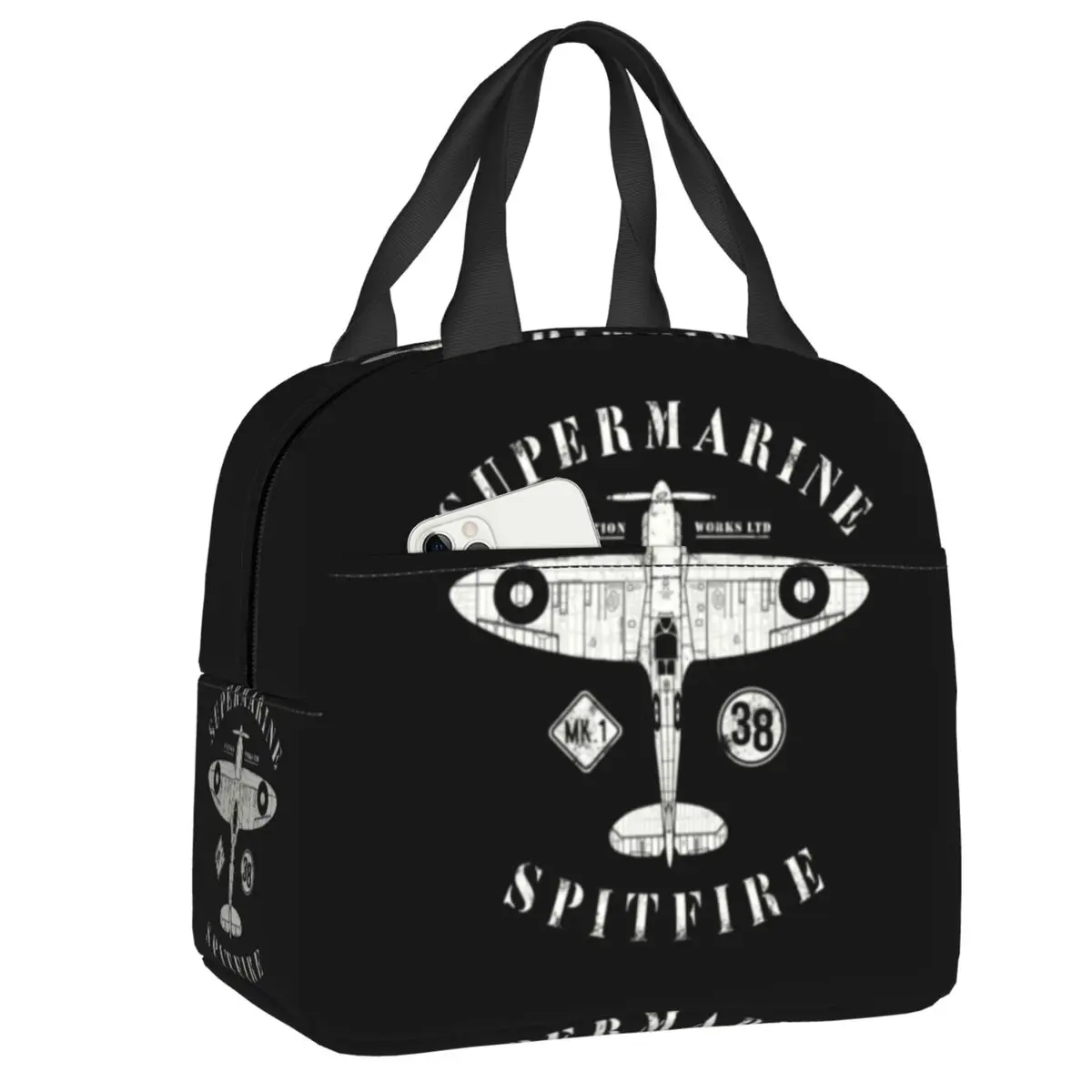 

Custom Supermarine Spitfire Insulated Lunch Bag for Camping Travel Fighter Plane WW2 Portable Thermal Cooler Lunch Box Women