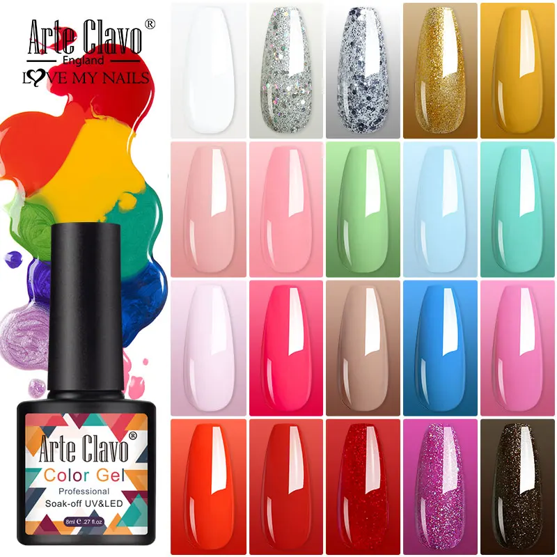 Arte Clavo Glitter Smalto per unghie 8ml Nuovo 139 colori Vernice per nail art Top Base Coat Gel semipermanente Lampada UV LED Design per unghie