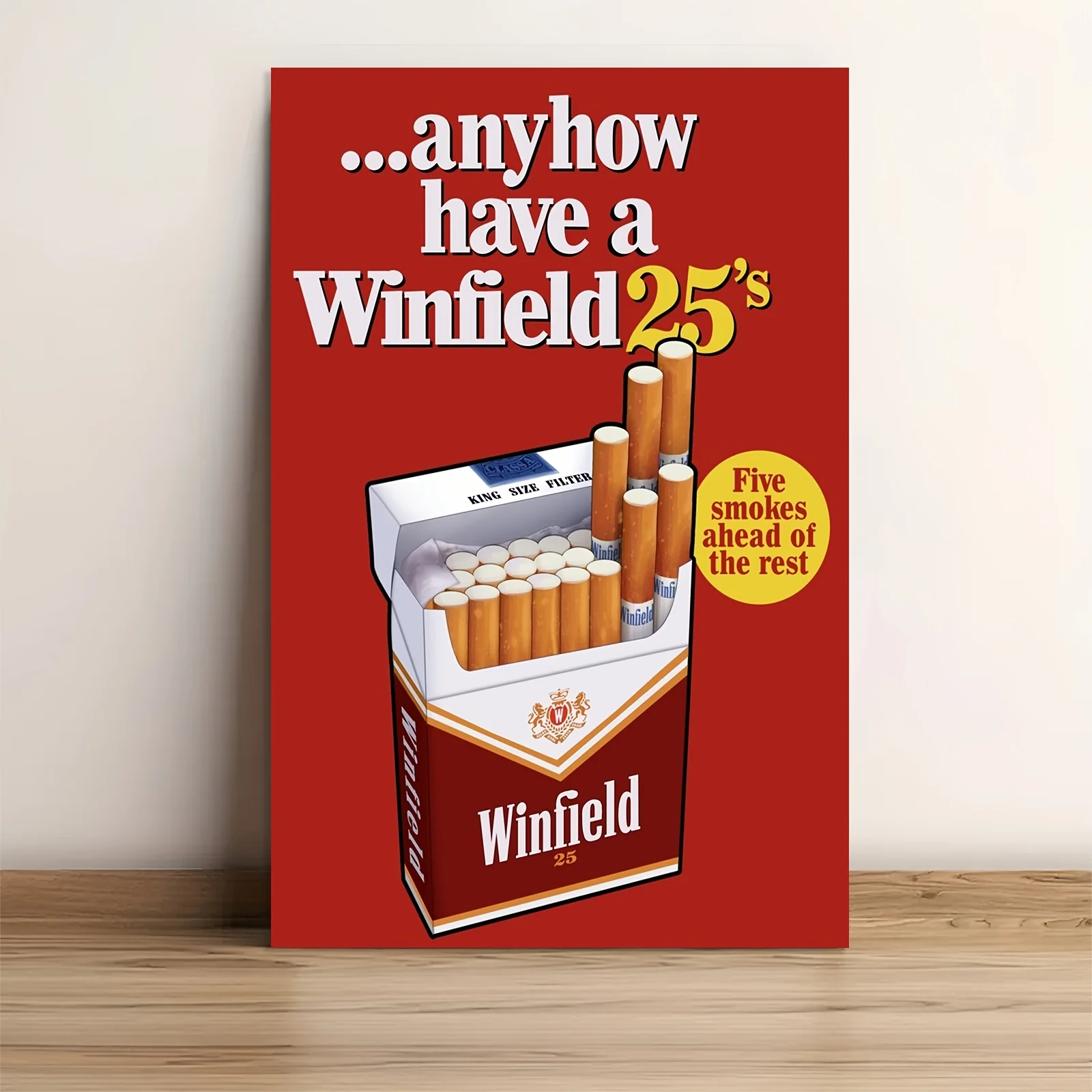 Unframed Winfield 25 Vintage Cigarette Advertisement Poster - Retro Red & Golden Mid-Century Modern Canvas Wall Art  , Textured