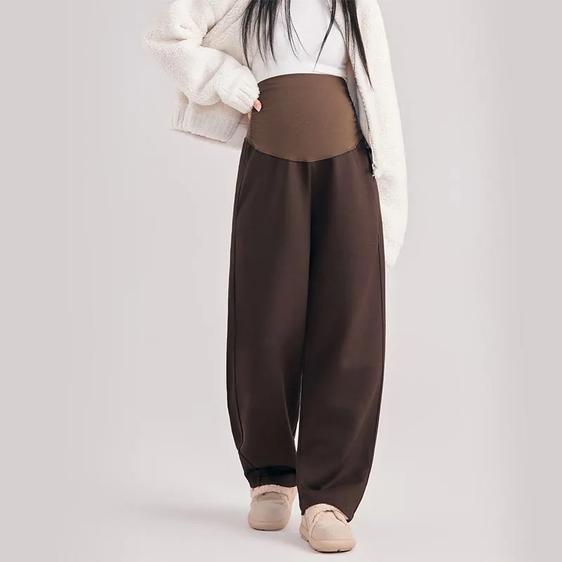 Umstandshosen für Herbst und Winter, hoch geschnitten, mit weitem Bein, gerade geschnitten, dick und warm, für schwangere Frauen, Freizeit-Hosen. – Detail 2