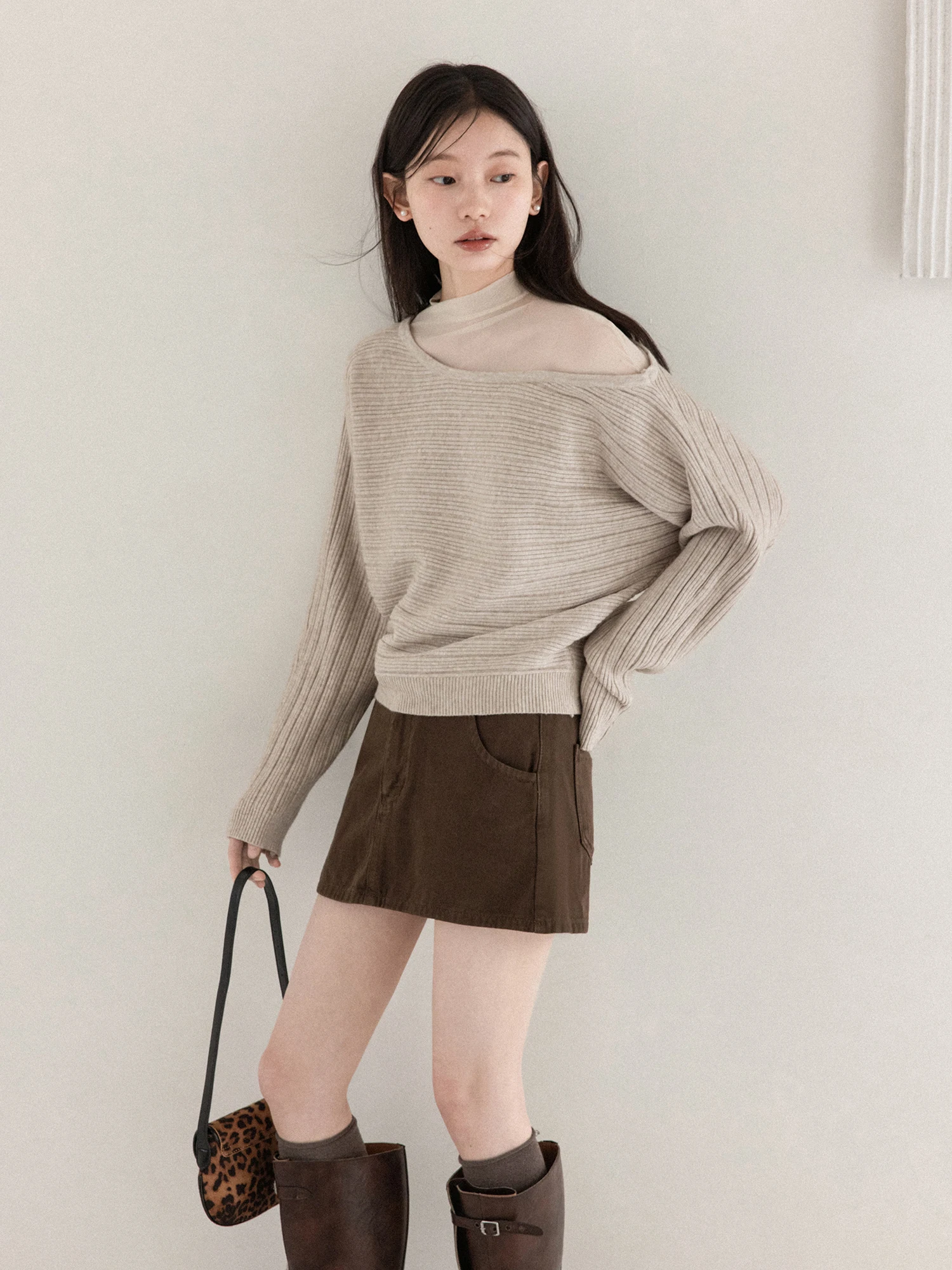

YueCi S Women's Knitted Long Sve Sweater f High Collar Slant oulder Spring 2026 Casual Sle Soft Breathable