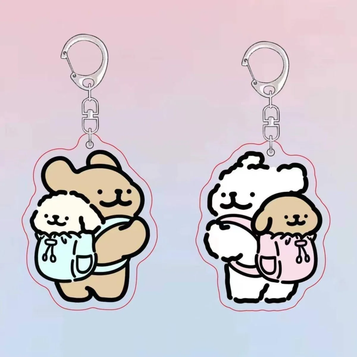 Cartoon Backpack Line Puppy Acrylic Keychain Bag Pendants Cute Doggy Charms Fashion Couples Keyring Accessories Gifts