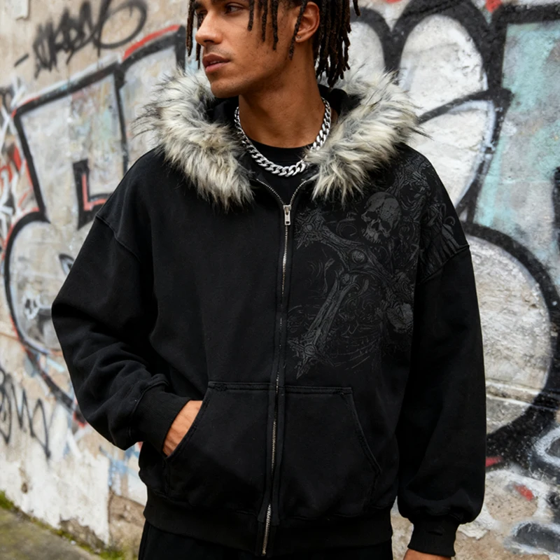 2000 خريف/شتاء جديد القوطية نمط الترفيه في الهواء الطلق الدافئة الورك الغراب القوطية المطبوعة الفن المطبوعة القوطية هوديي الصوف طوق #6