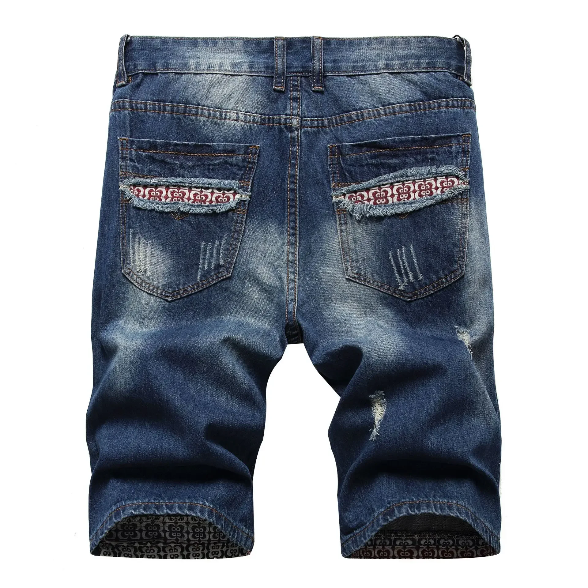 Streetwear pantaloncini di Jeans strappati da uomo estivi da uomo Jeans corti elasticizzati dritti larghi da uomo pantaloni da cowboy tagliati in difficoltà