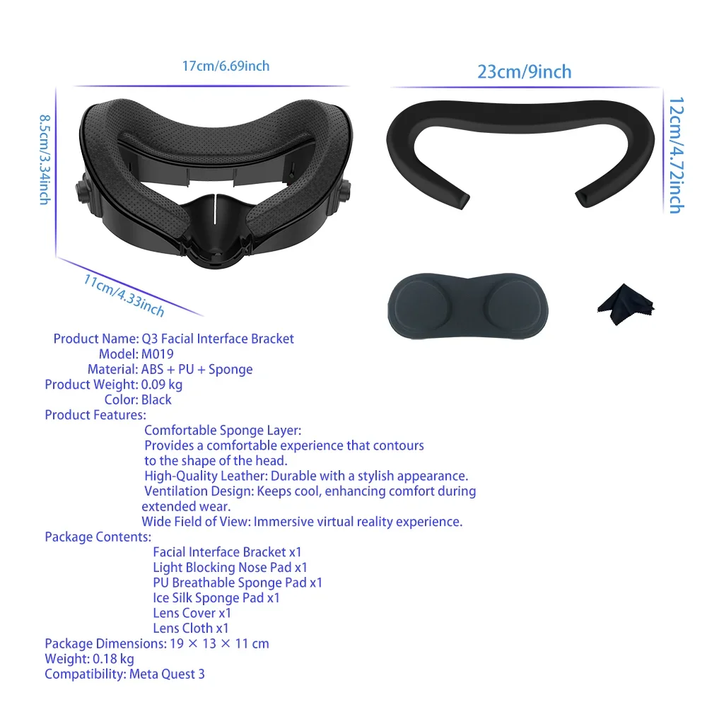 PU Leather Face Cover para Meta Quest 3, Almofada de Substituição de Seda, Interface Facial VR, Óculos Acessórios, 6 em 1