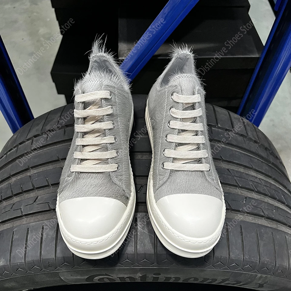 

Women's Shoes Fur Design Shoes for Man Fashion Women's Sneakers Grey Solid Lace-up Men's Casual Shoes Luxury RO Horse Hair Shoes