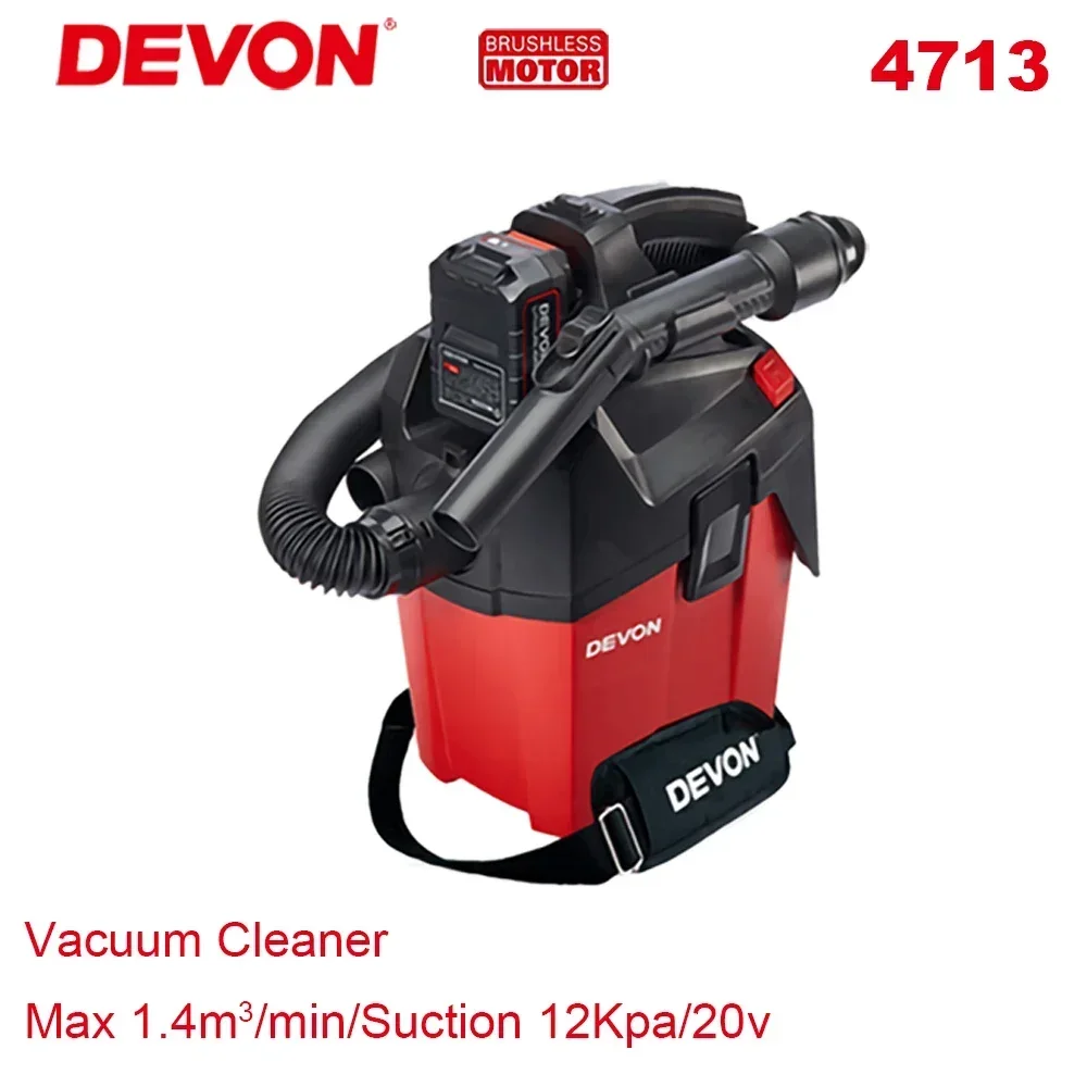 Devon Cordless Vacuum Cleaner Brushless 4713 20v 12KPa 1.4m3/min 2 Speed Adjuatable for Cleaning Car Gardon and Construction