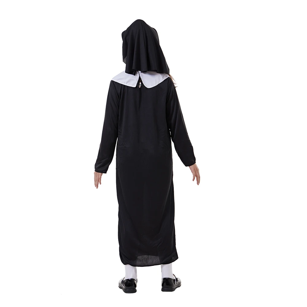 Eraspooky Classic Nun Costume For Girls Halloween Girl Costumes Sister Cosplay Dress With Scarf Carnival Party Prayer Outfits