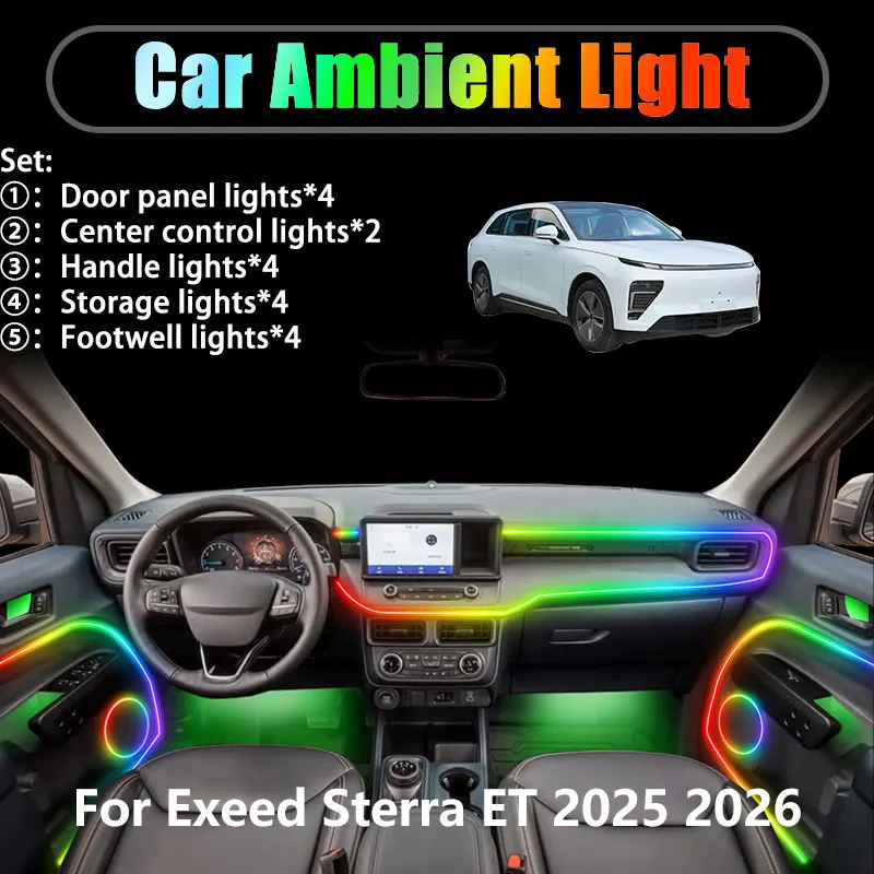 

Для Exeed Sterra ET 2025 2026 2/18 в 1, автомобильное окружающее освещение, светодиодные внутренние светодиодные фонари багажника, USB RGB, ансамбль, стример, автозапчасти
