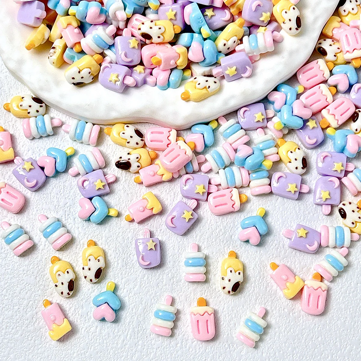 Macaron Ice Cream Parts Nail Art Decoration Kawaii 3D Cartoon Ice Cream Stick Manicure Charm Rhinestones DIY Nails Tips Figures