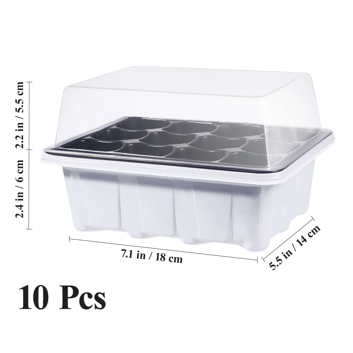 10Pack Seedling Tray Starter Tray 12 Cells Transparent Lid Nursery Box Moisture Heat Preservation for Garden
