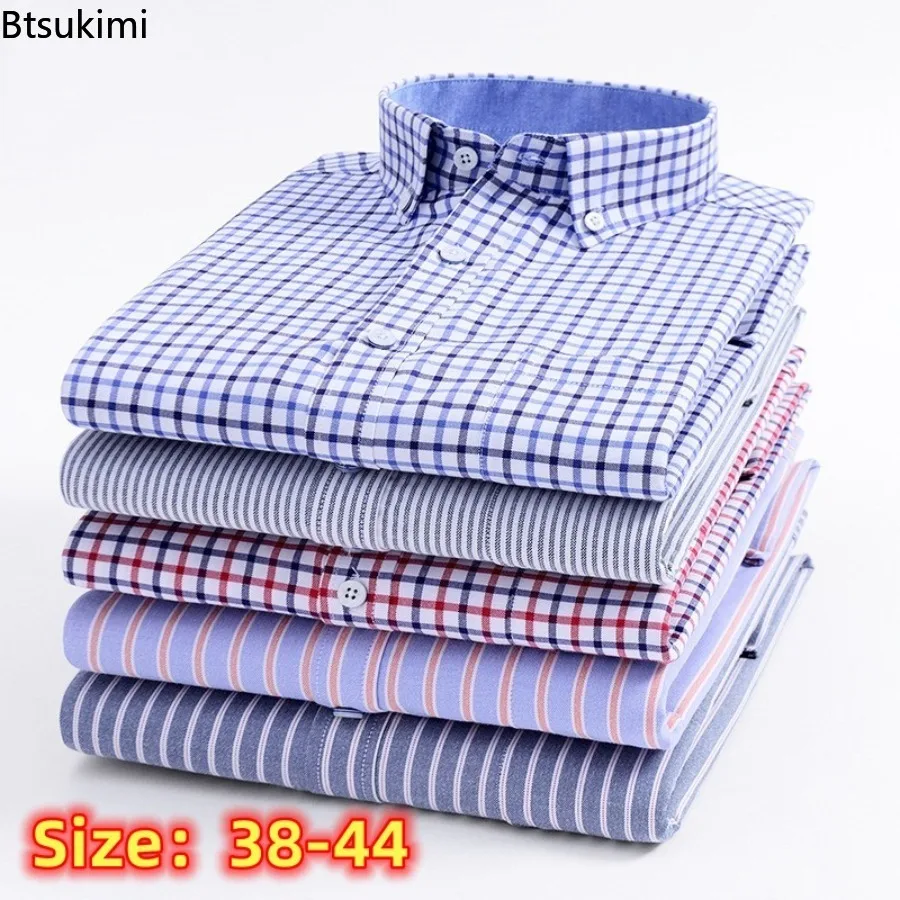 2024 Men's Long Sleeve Striped Cotton Oxford Shirts Fashion Classic Plaid Slim Formal Clothes Men Casual Social Shirt Oversized