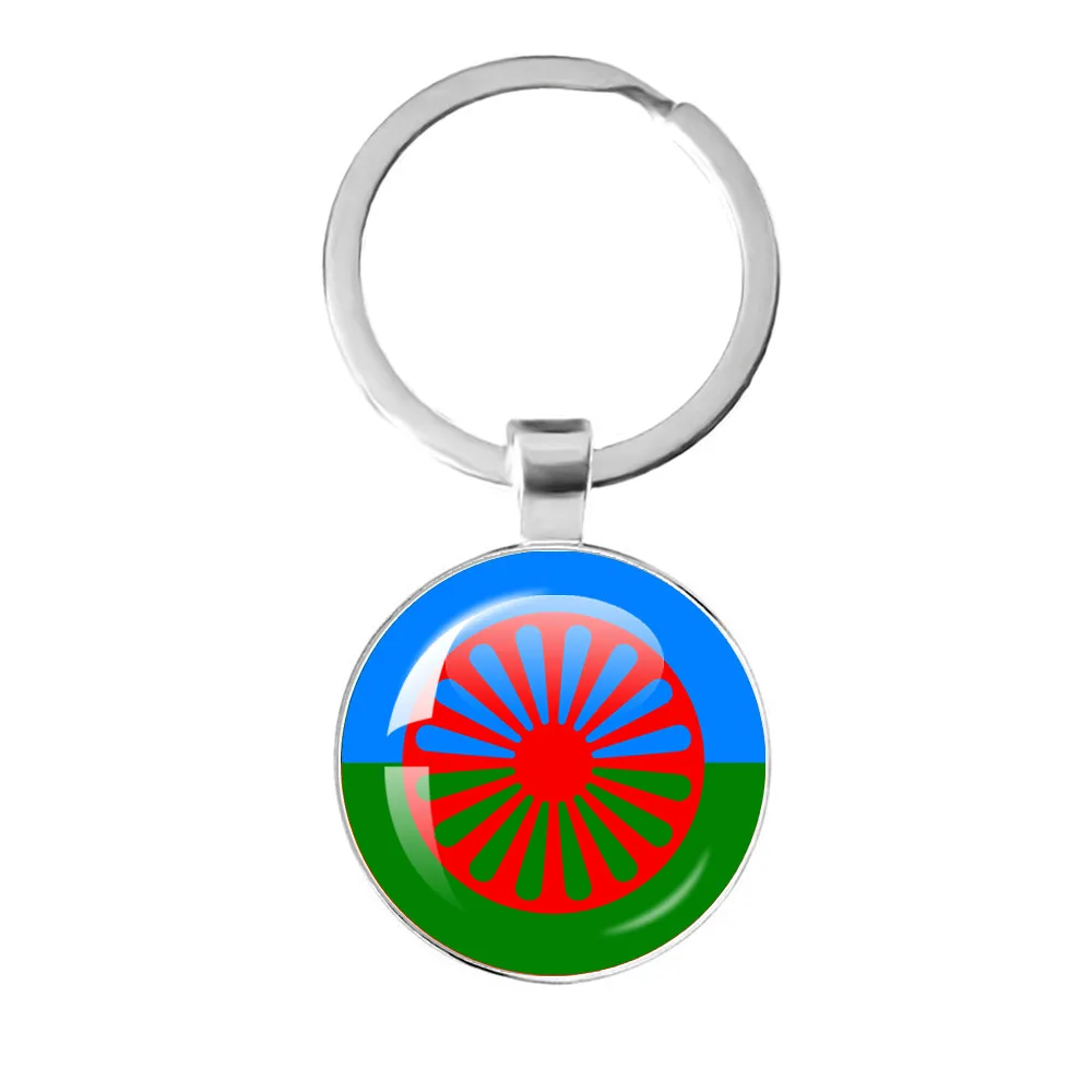 Gypsy Flag Romani Peoples Flag Keychain Keyring Jewelry Pendant Glass Cabochon Keychain Friends Gift
