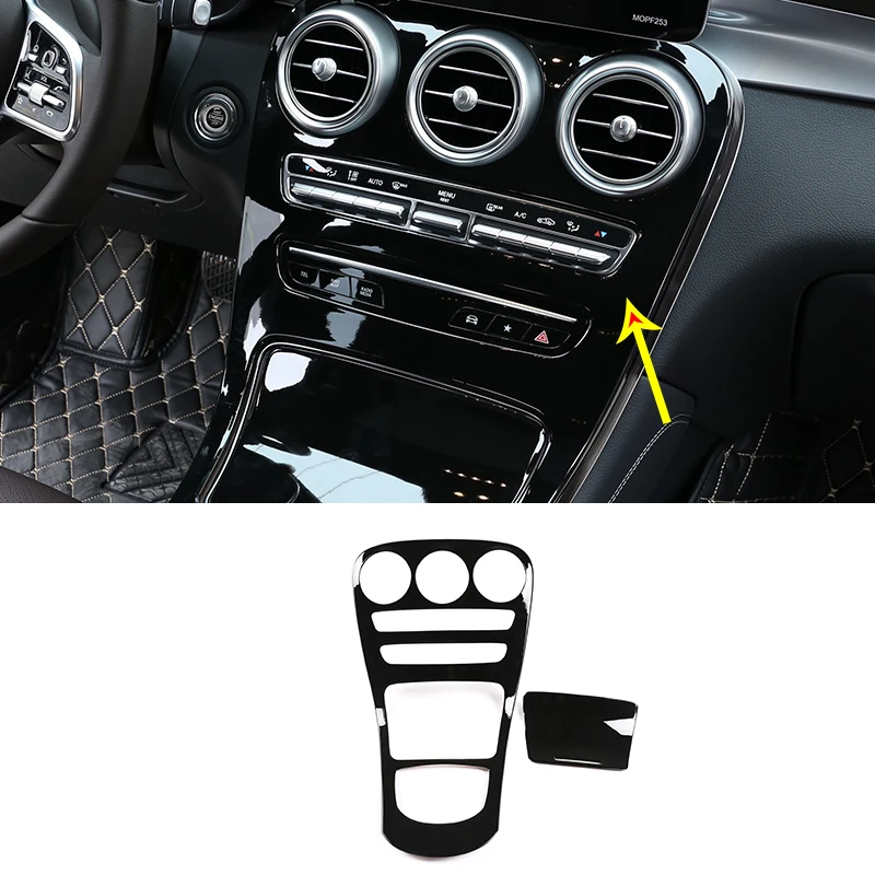 For Mercedes Benz C Class W205 19-20 For GLC X253 2020 ABS Accessories Center Console Decoration Panel Cover Trim Without Clock