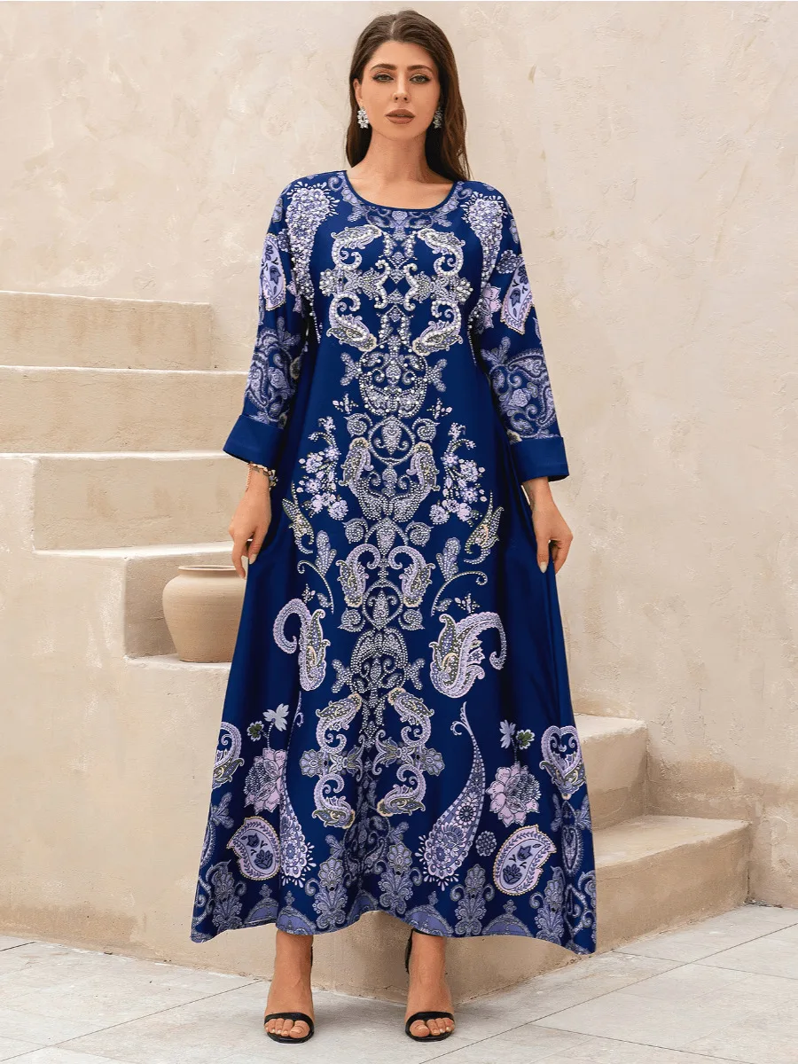 Muslim Dress for Women Abaya Beading Diamond Eid Long Sleeve Vestidos Largos Arab Dubai Jalabiya Party Dresses Long Robe 2024