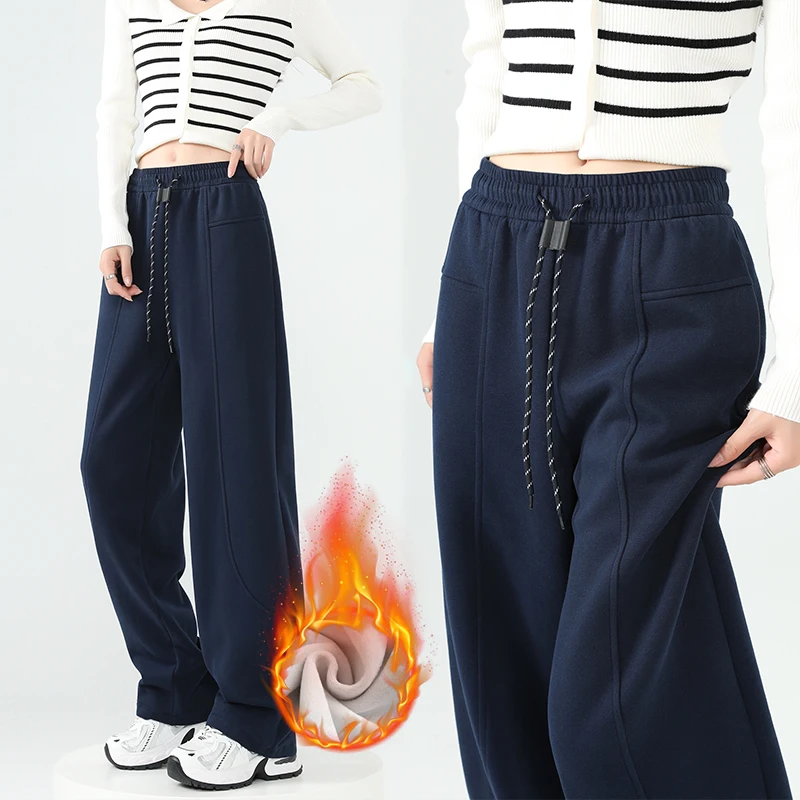 Bestseller Thickened Warm Drawstring Cotton Sweatpants Women's High Waist Casual Versatile Fleece Lined Pants Winter