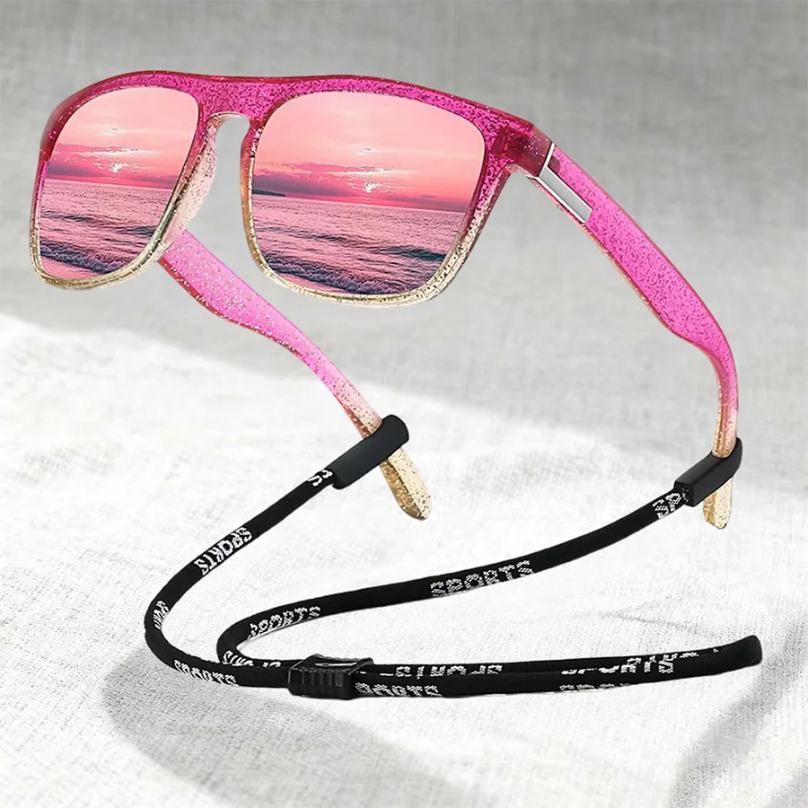 Moda vintage quadrado brilhante uv400 com corrente das mulheres dos homens pesca condução homem marca de luxo designer óculos de sol