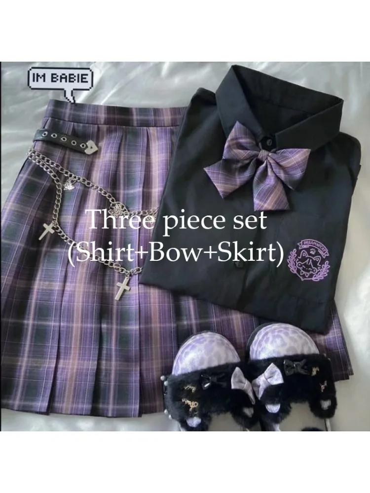 3 Piece Skirt Set Japanese Harajuku Plaid Mini Girls School Uniforms  A-line Sweet High Waist Women JK Kawaii Suit Sets