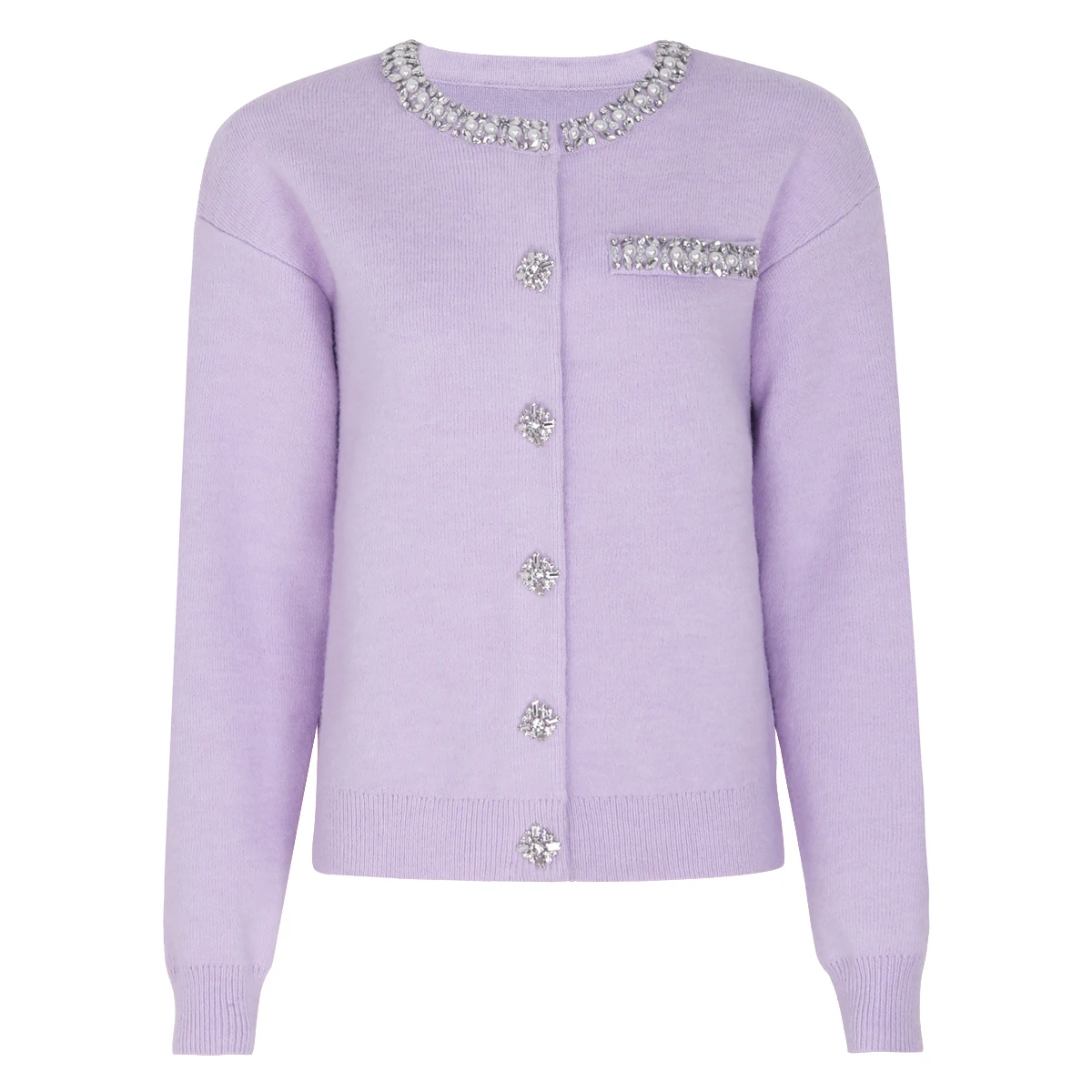 

Spring And Autumn New Women's Fashion Temperament Commuting Style Plush Knitted Nail Diamond Pearl Long Sleeve Top Cardigan Coat