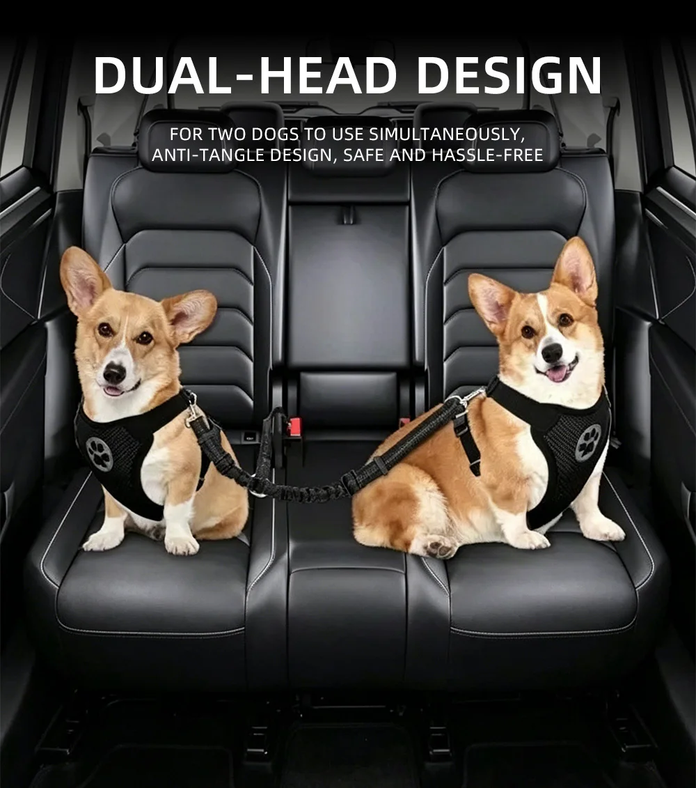 Verstellbarer Elastischer Hunde-Autogurt Doppelte Haustier-Sicherheitsleine Elastischer Stoßdämpfer Anti-Verwicklungs-Fahrzeug-Reisegurt – Detail 2
