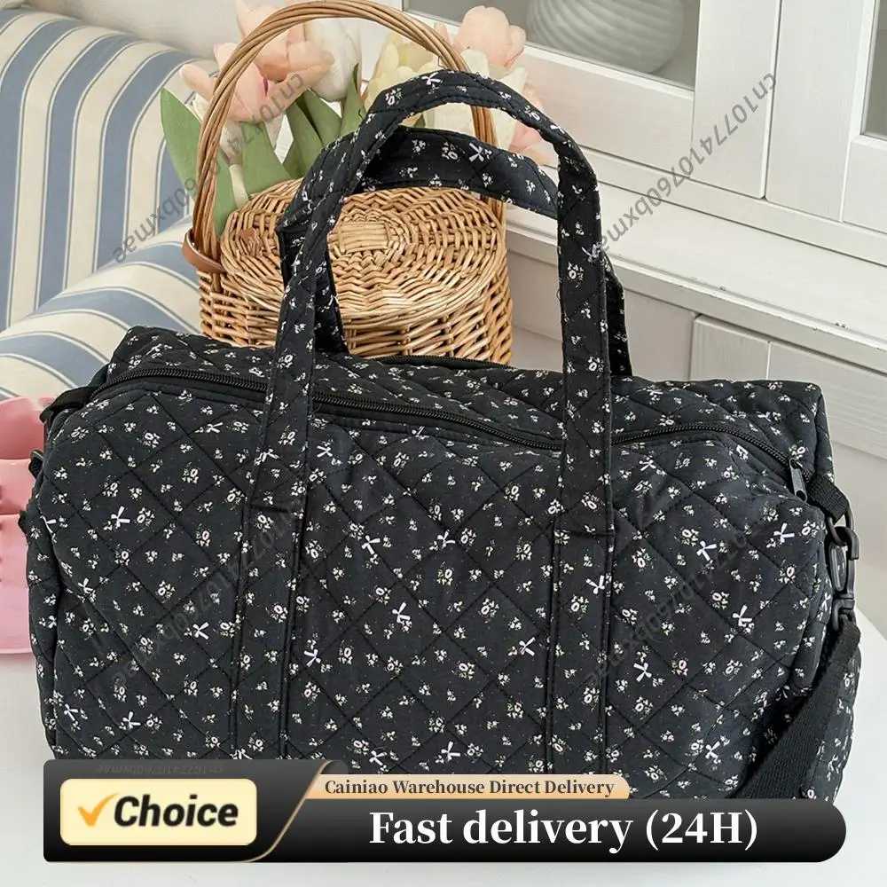 

Хлопковая стеганая сумка-даффл на молнии, дорожная сумка с цветочным принтом, сумка-тоут для женщин, для выходных, путешествий и шопинга