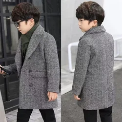 Boys Woolen Coat Overcoat Jacket Windbreak 2024 In Stock Warm Plus Thicken Autumn Winter Cotton Christmas Gift Children's Clothi