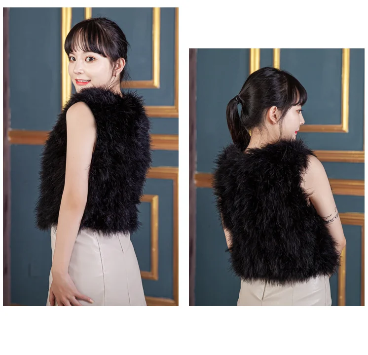 Girl's Real Ostrich Feather Fur Vest Warm Waistcoat Bride Wedding Party Black Grey Blue Wine Red