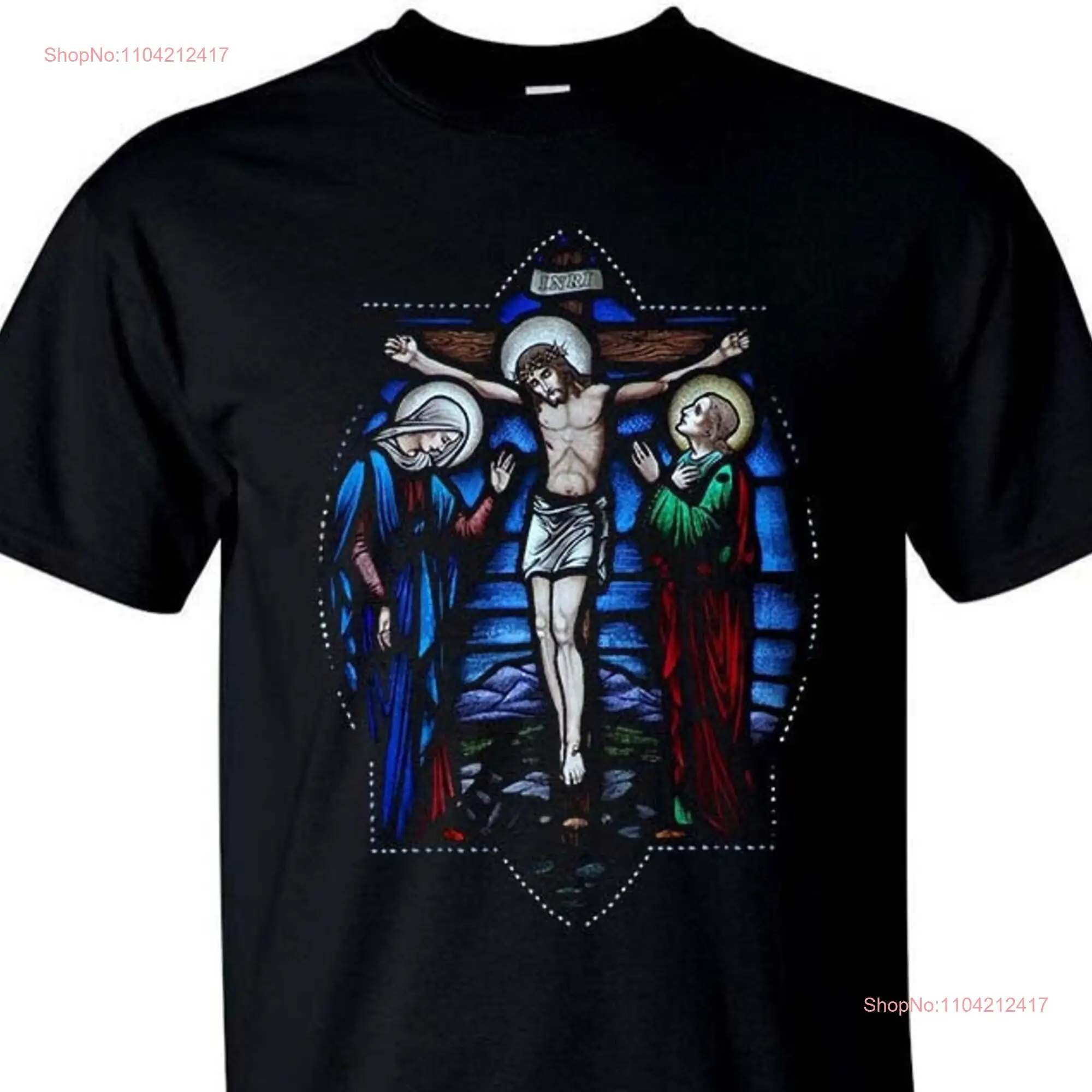 Stained Glass Crucifixion of Jesus V2 DTG PRINT Men T Shirt S M L XL 2XL 3XL 4XL 5XL long or short sleeves