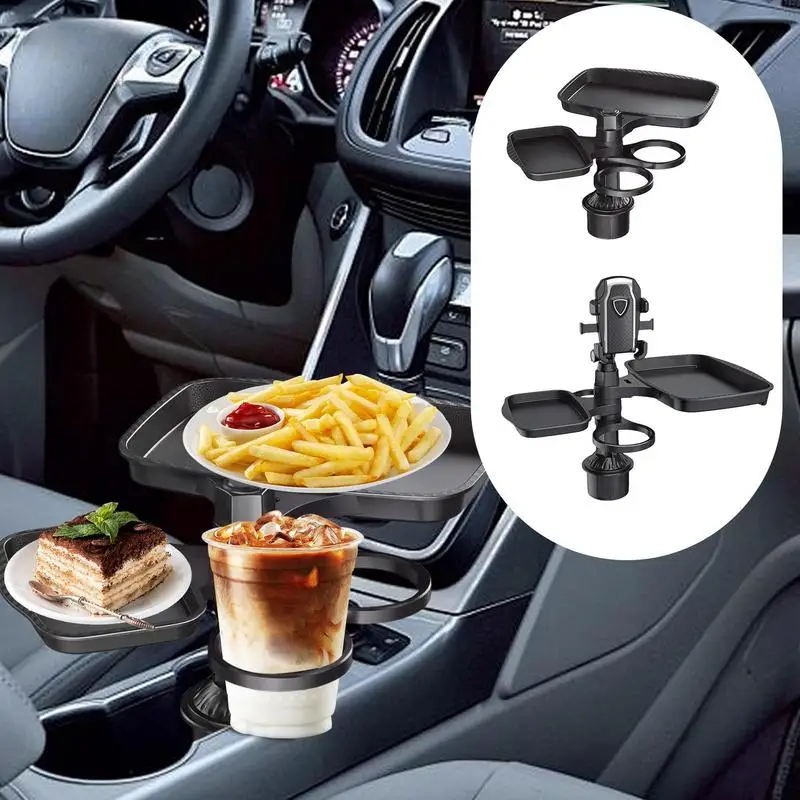 Car Cup Holder Tray 4-in-1 Car Cup Organizer Adjustable Travel Food Table Tray Multifunctional Car Holder Expander 360-degree