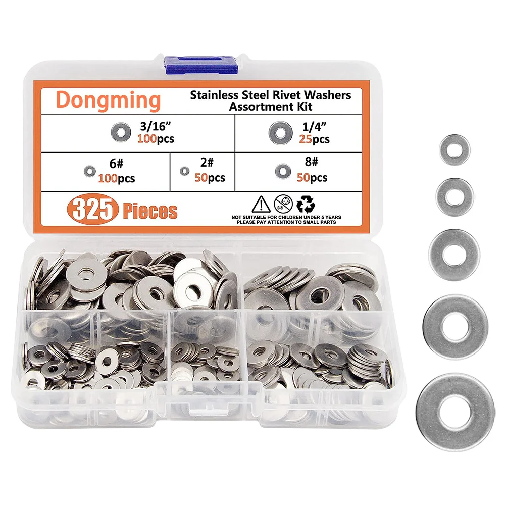 

325Pcs Stainless Steel Flat Washers Kit Assorted Washers for Bolts Screws Repair Fasteners Metal Gaskets Washer Assortment