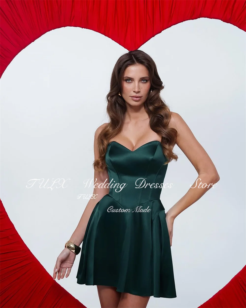 TULX Simple Satin Mini robe de soirée de mariage Sexy chérie sans manches robe de bal une ligne courte au-dessus du genou robe de Cocktail formelle