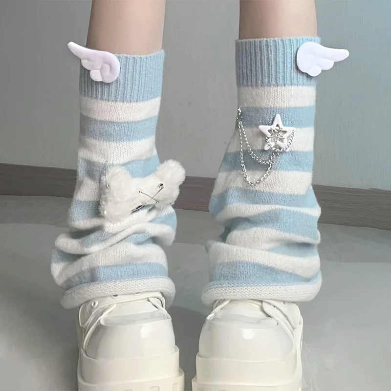 Y2K Leg Warmers Women Japanese Lolita Long Socks Knitted Foot Cover Autumn Winter Crochet Heap Sock Boot Cuffs Streetwear