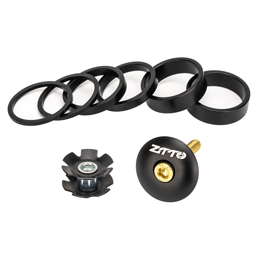High Quality 28.6mm Bicycle Headset Spacer Aluminum Alloy Durable Bike Fork Steerer Tube Star Nut Stem Top Cap Stainless Washer view 3