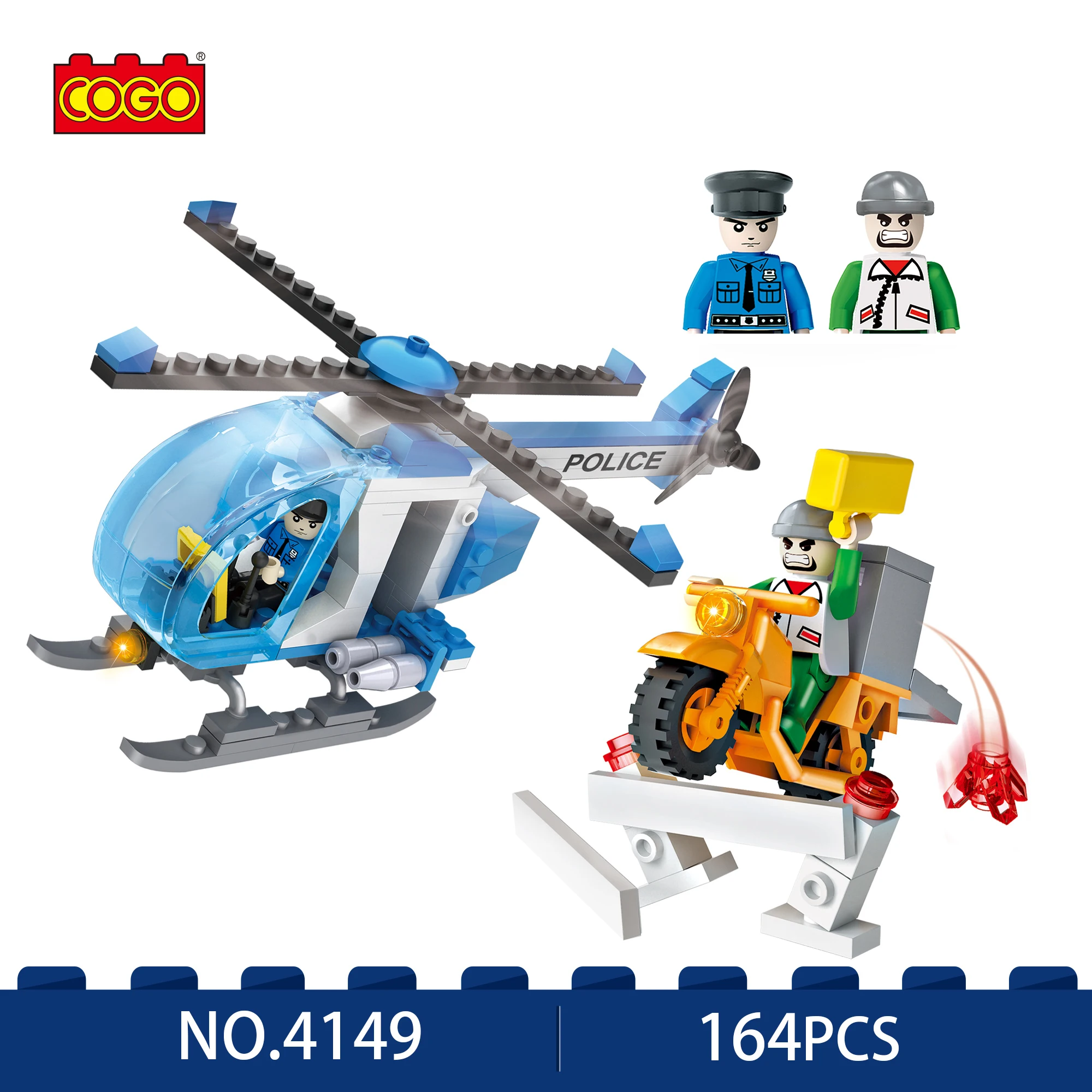 COGO City Police Helicopter and motorcycle - MOC Aircraft Building Blocks - Classic Model Toy for Kids Gifts(164Pcs)