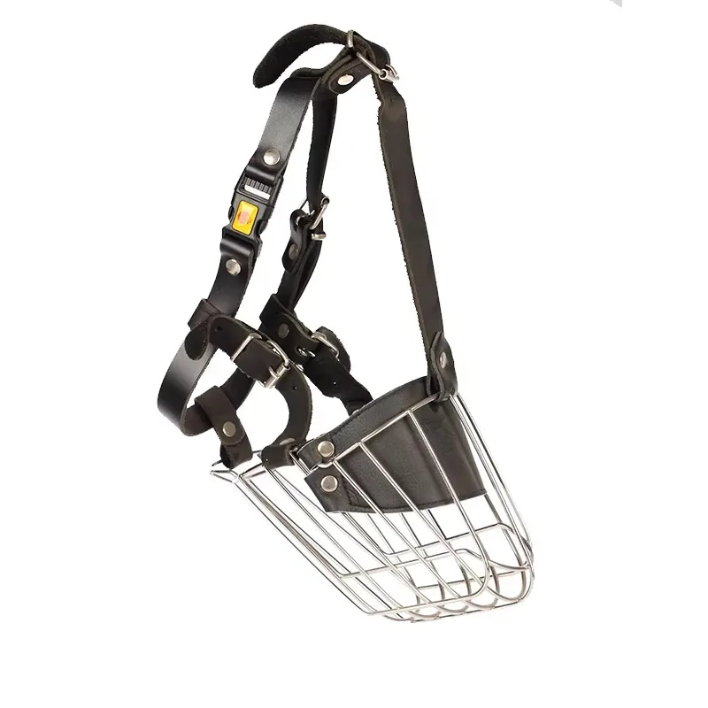 

German Shepherd Horse Dog Stainless Steel Impact Resistant Rust Free Dog Muzzle Impact Relief Cowhide Metal Training Dog Muzzle