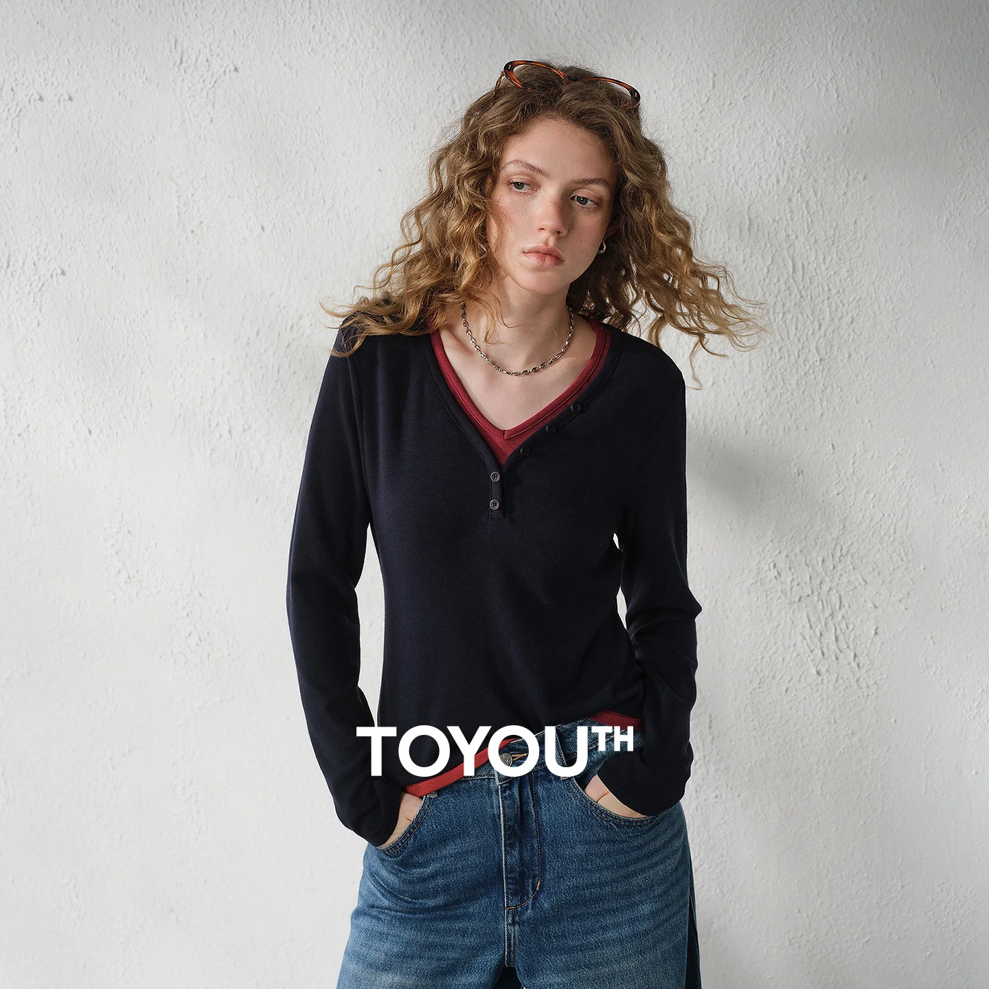 Crop Top Crochet - TOYOUTH 여성용 V 넥 페이크 투피스