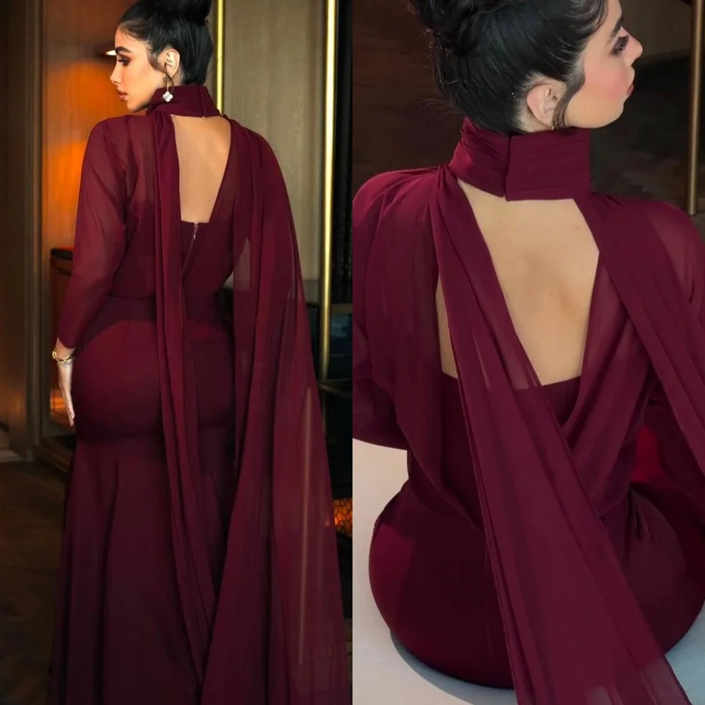 

Customized Fashion Chiffon Long Sleeves Evening Dress High Quality Chiffon Homecoming Dresses Classic Burgundy Party Gowns