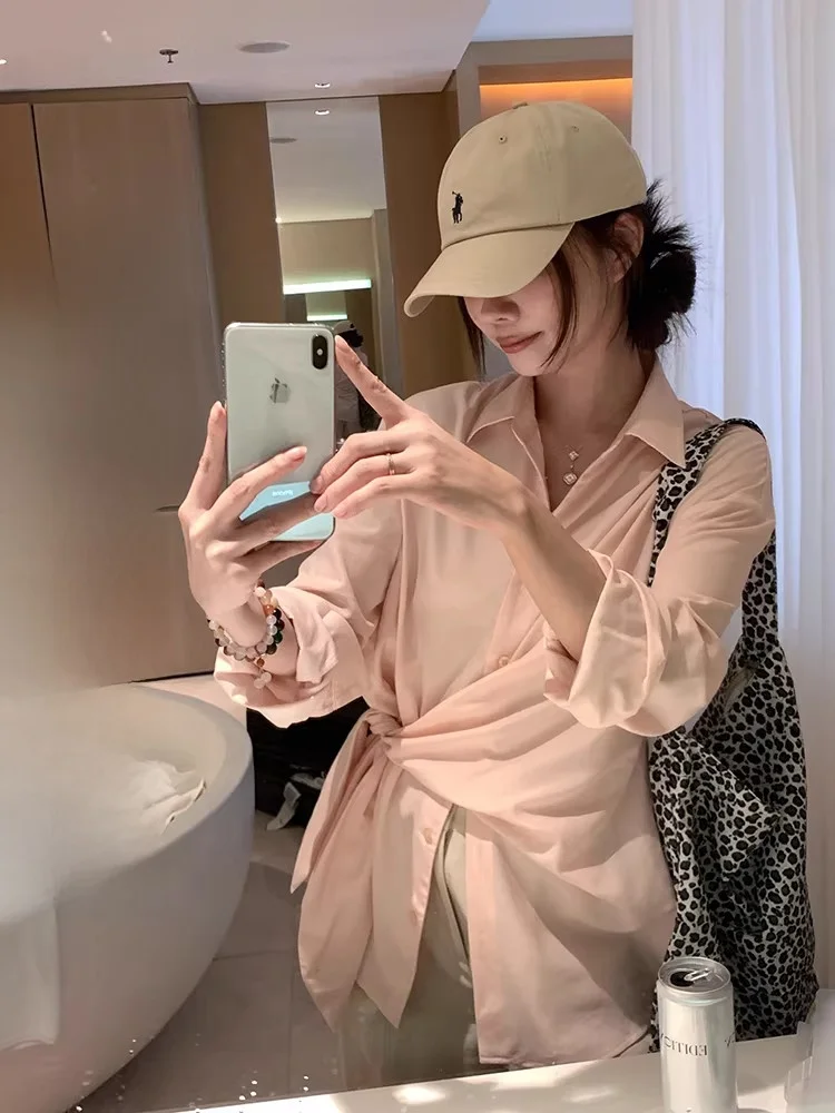 

EKOOL женский длинный све irt 00% свободного покроя, летний дизайн с поясом, защита от солнца, утягивающий топ, корейский Sle