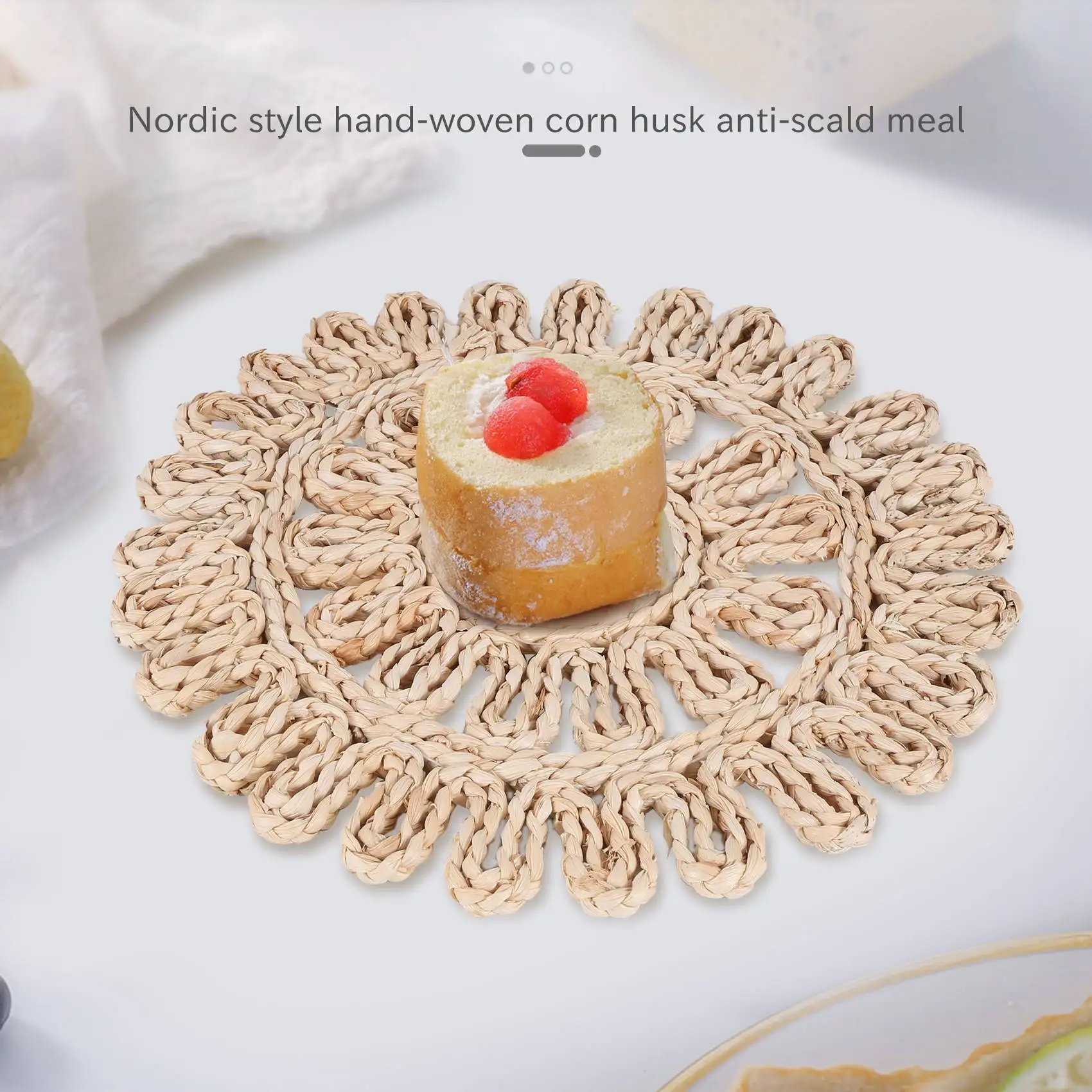 Round Woven Placemat For Dining Table,Natural Braided Rattan Tablemat Hollow Wicker Plates For Holiday Kitchen Table Mat-B51B