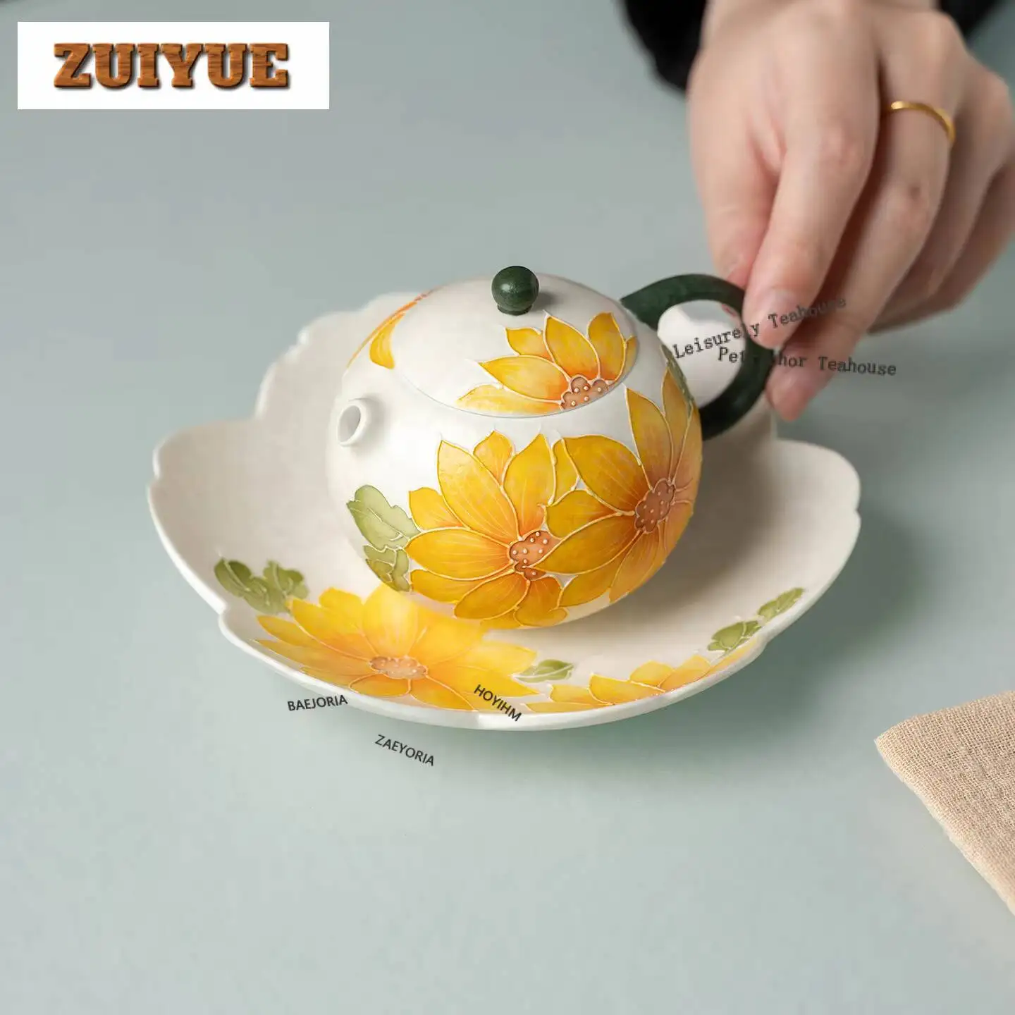 Hand-painted Sunflower Pot Bearing Holder Gaiwan Anti-scald Mat Dry Bubble Table Tea Tray Coasters Dahongpao Drinkware Gift