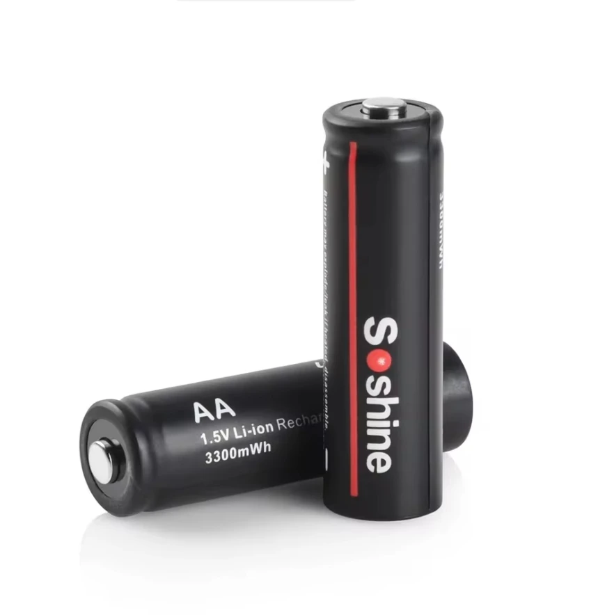Soshine 1.5 فولت AA 3300mwh بطارية ليثيوم قابلة للشحن مع شاحن 1.5 فولت 2A بطارية ليثيوم أيون للعب كاميرا التحكم عن بعد