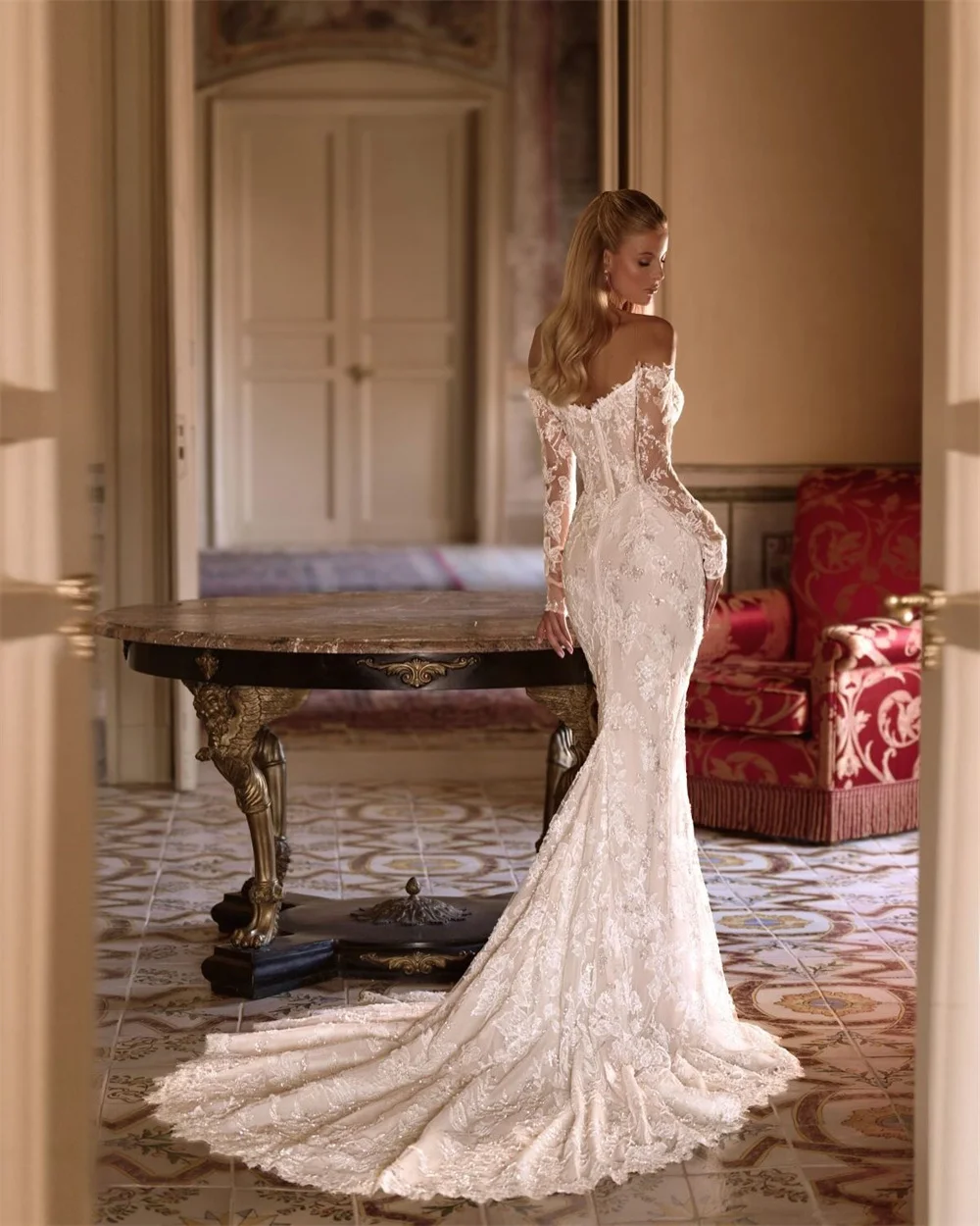 Белые свадебные платья с открытыми плечами по индивидуальному заказу, свадебные платья с длинными рукавами и молнией сзади, элегантные свадебные платья со шлейфом