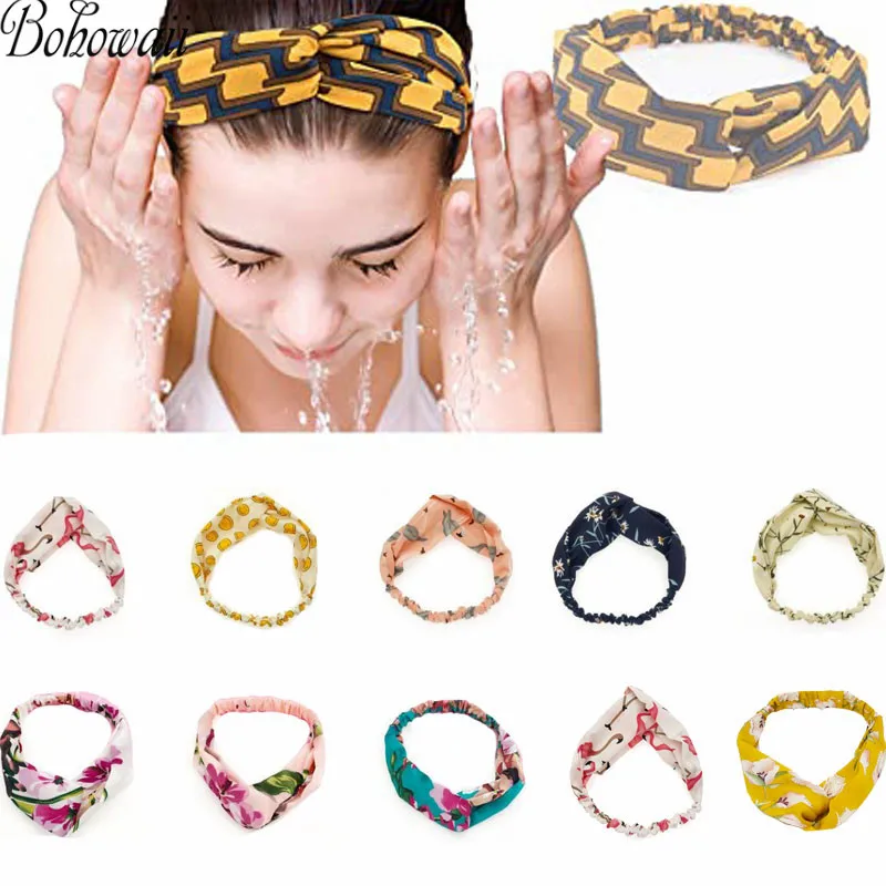 BOHOWAII Bandeau Cheveux Hair Band for Women Wide Head Wraps Knotted Elastic Teen Girls Yoga Workout Diademas Boho Chic Bandana