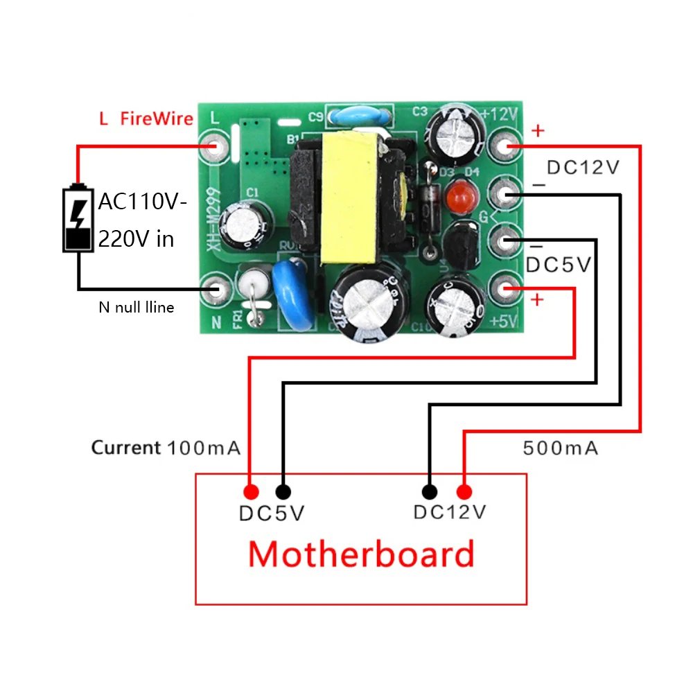 AC-DC Power Supply Module 110V-220V To 5V 12V Dual Output Isolated Converter 100mA 500mA For Arduino DIY Projects