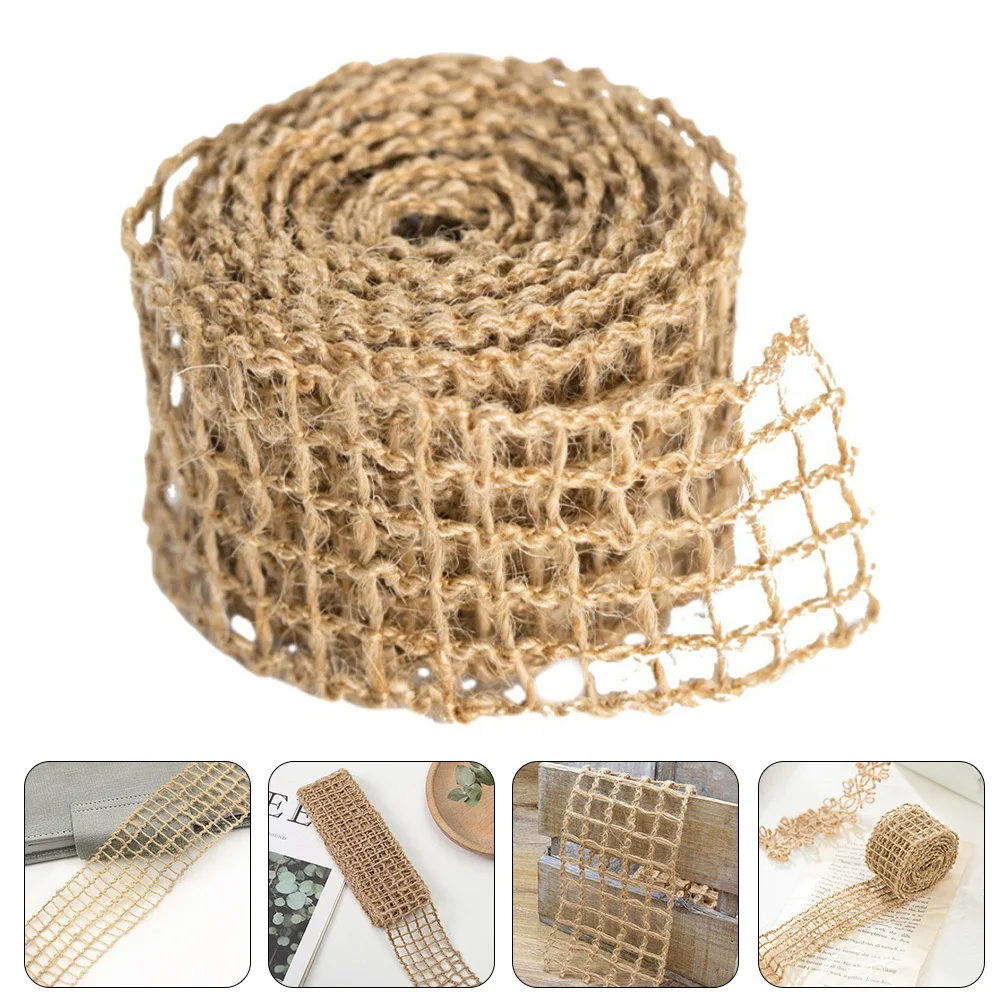 

1 Roll Rustic Hollow Out Jute Ribbon Wired Wrapping Rope DIY Craft Ribbon for Gift Box Bouquet Party Decoration