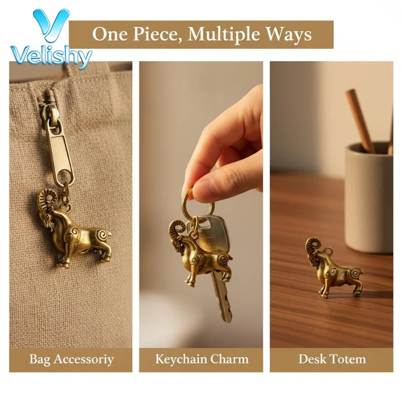 Retro Brass Sheep Pendant Ornament Polished Mini Decor Figurine for Study Desk Shelf Table Home Art Decoration