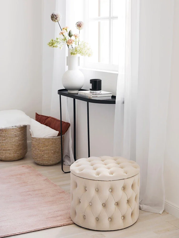 أريكة الشمال مسند القدمين غرفة المعيشة غرفة نوم مسند القدمين الإنترنت المشاهير الوردي النسيج تخزين البراز أريكة مستديرة #2