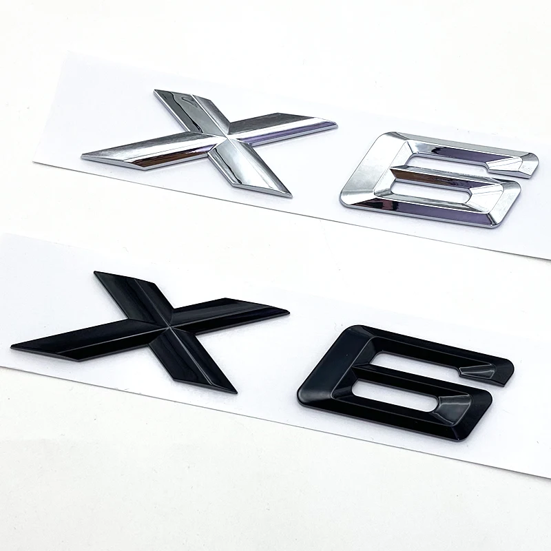 3D ABS Black Chrome Car Letters Rear Trunk Badge X6 Logo For X6 Sticker Emblem X6 Lettering Accessories